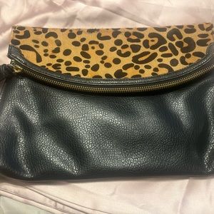 Mohair/ leather foldover clutch